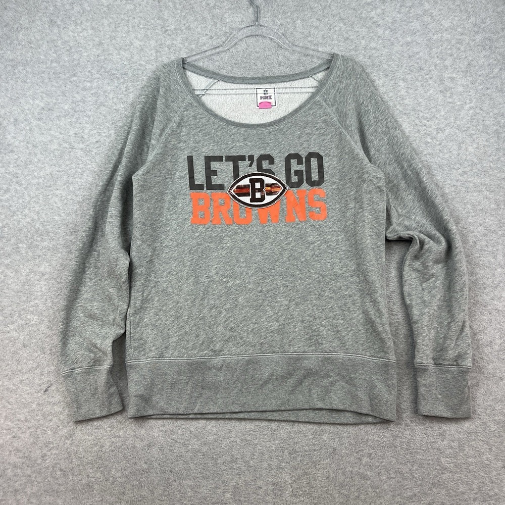 Victoria Secret Pink Cleveland Browns Sweatshirt Large Off Shoulder Raglan Cute